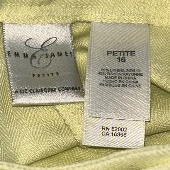 90s Emma James By 
Liz Claiborne Linen Pants High Rise Chartreuse Green Size 16P - Picture 15 of 16